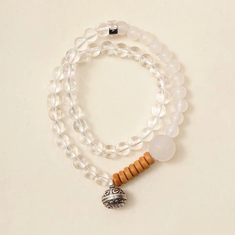 S925 sterling silver Brazilian natural 7 high quality white crystal agate bracelet beads 2 two circles female